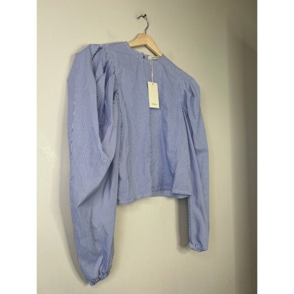 NWT The Femm Poplin Lightweight Puff Sleeves Luella Blouse Blue Size: Small - Picture 3 of 10